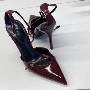 Zara Glossy Maroon Heels. New with attachment cords. Size 40